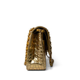 CHANEL Handbag Gold Metallic Calfskin Crocodile Embossed Classic Flap Medium Antique Gold Hardware -Knockoff
