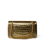 CHANEL Handbag Gold Metallic Calfskin Crocodile Embossed Classic Flap Medium Antique Gold Hardware -Knockoff
