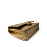 CHANEL Handbag Gold Metallic Calfskin Crocodile Embossed Classic Flap Medium Antique Gold Hardware -Knockoff
