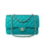 CHANEL Handbag Green 17C Turquoise Caviar Quilted Classic Flap Medium LGHW w/ Edge Stitching -Knockoff
