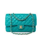 CHANEL Handbag Green 17C Turquoise Caviar Quilted Classic Flap Medium LGHW w/ Edge Stitching -Knockoff
