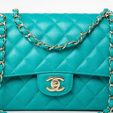 CHANEL Handbag Green 17C Turquoise Caviar Quilted Classic Flap Medium LGHW w/ Edge Stitching -Knockoff
