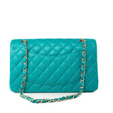 CHANEL Handbag Green 17C Turquoise Caviar Quilted Classic Flap Medium LGHW w/ Edge Stitching -Knockoff
