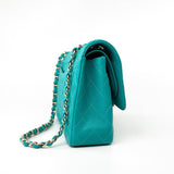 CHANEL Handbag Green 17C Turquoise Caviar Quilted Classic Flap Medium LGHW w/ Edge Stitching -Knockoff
