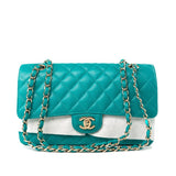 CHANEL Handbag Green 17C Turquoise Caviar Quilted Classic Flap Medium LGHW w/ Edge Stitching -Knockoff
