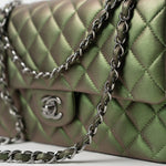 CHANEL Handbag Green 17S Green Iridescent Lambskin Quilted Classic Flap Medium RHW -Knockoff
