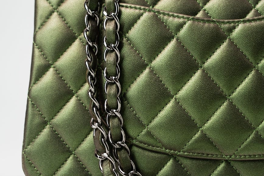 CHANEL Handbag Green 17S Green Iridescent Lambskin Quilted Classic Flap Medium RHW -Knockoff
