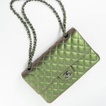 CHANEL Handbag Green 17S Green Iridescent Lambskin Quilted Classic Flap Medium RHW -Knockoff
