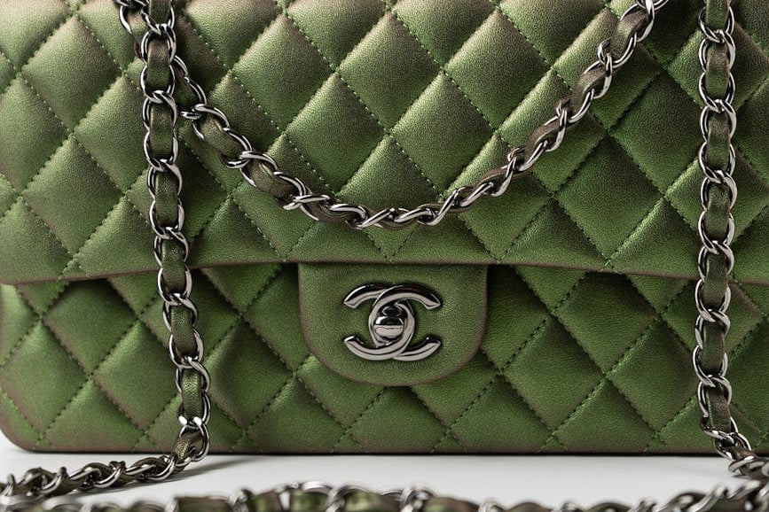 CHANEL Handbag Green 17S Green Iridescent Lambskin Quilted Classic Flap Medium RHW -Knockoff
