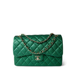 CHANEL Handbag Green 18S Emerald Green Caviar Quilted Jumbo Classic Flap Light Gold Hardware -Knockoff
