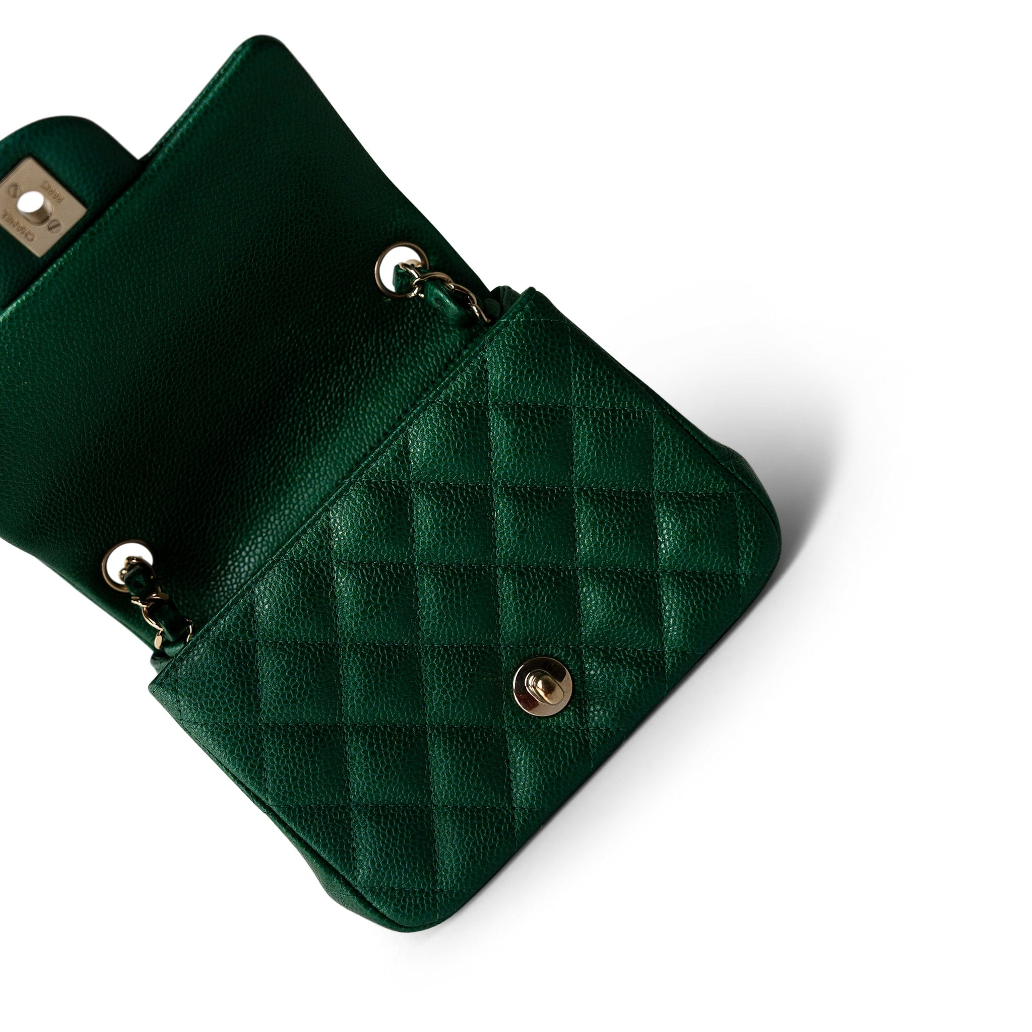 CHANEL Handbag Green 18S Emerald Green Mini Square Single Flap Light Gold Hardware -Knockoff
