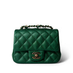 CHANEL Handbag Green 18S Emerald Green Mini Square Single Flap Light Gold Hardware -Knockoff
