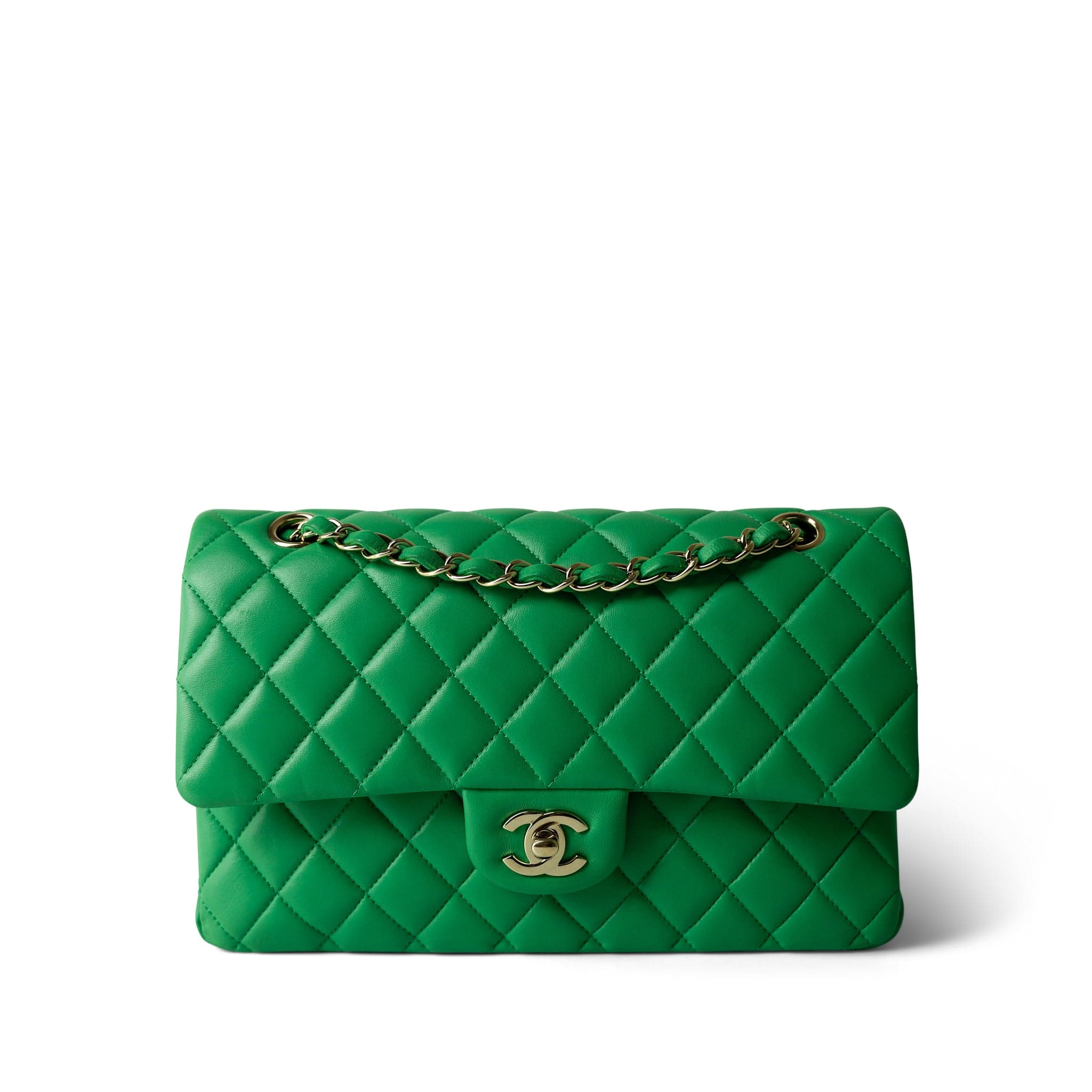 CHANEL Handbag Green 20S Green Lambskin Quilted Classic Flap Medium Light Gold Hardware -Knockoff
