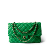 CHANEL Handbag Green 20S Green Lambskin Quilted Classic Flap Medium Light Gold Hardware -Knockoff
