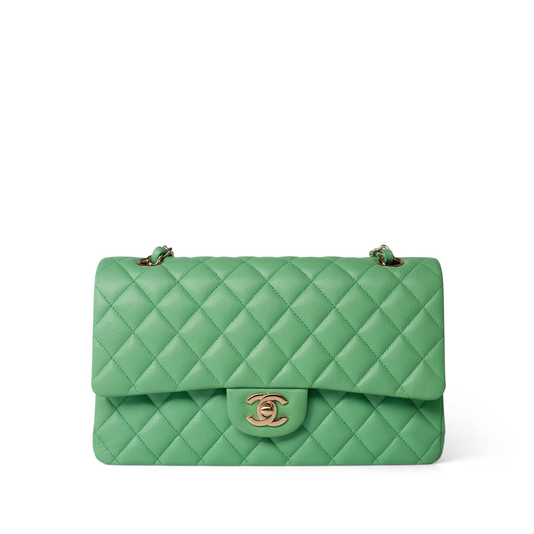 CHANEL Handbag Green 21P Green Caviar Quilted Classic Flap Medium Light Gold Hardware -Knockoff
