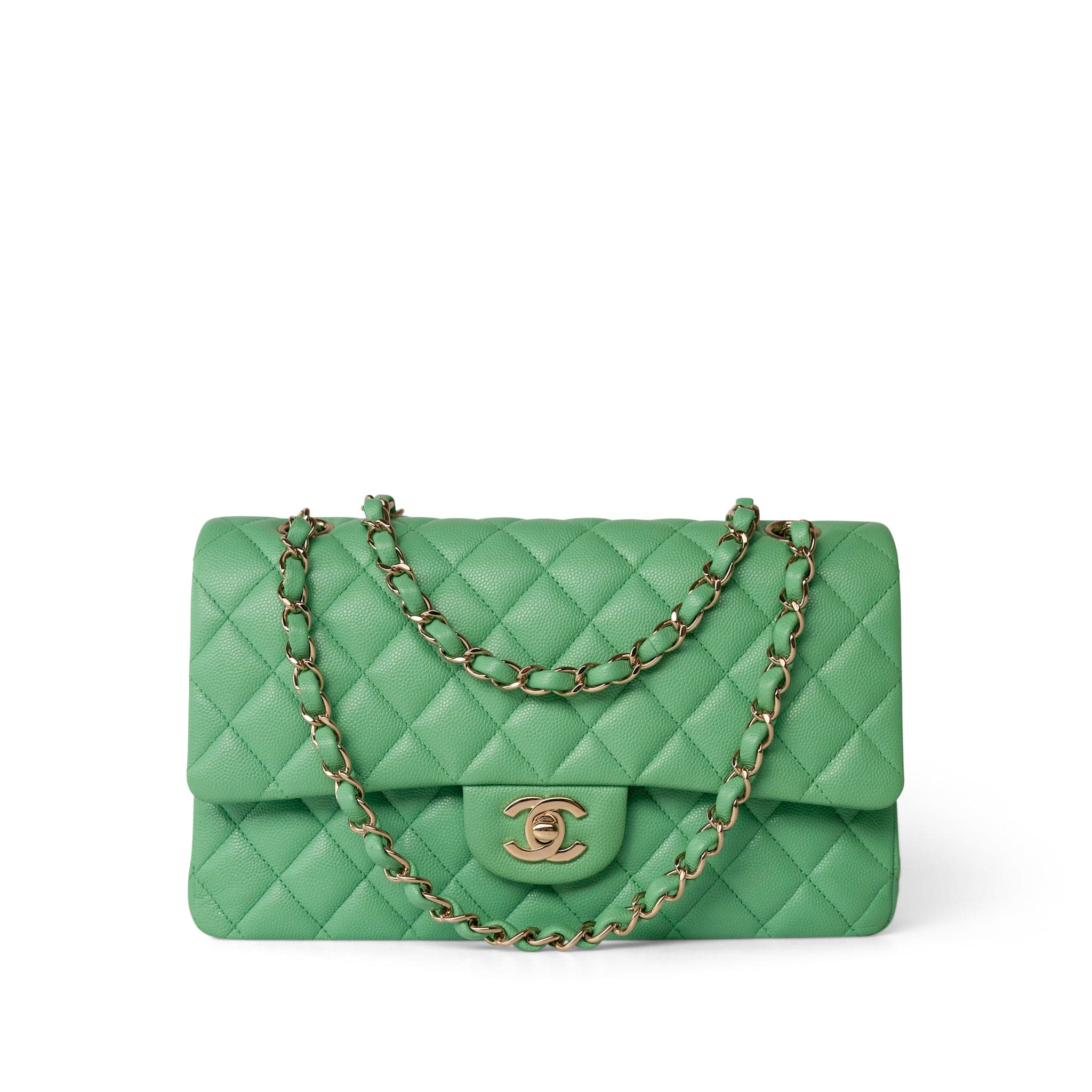 CHANEL Handbag Green 21P Green Caviar Quilted Classic Flap Medium Light Gold Hardware -Knockoff
