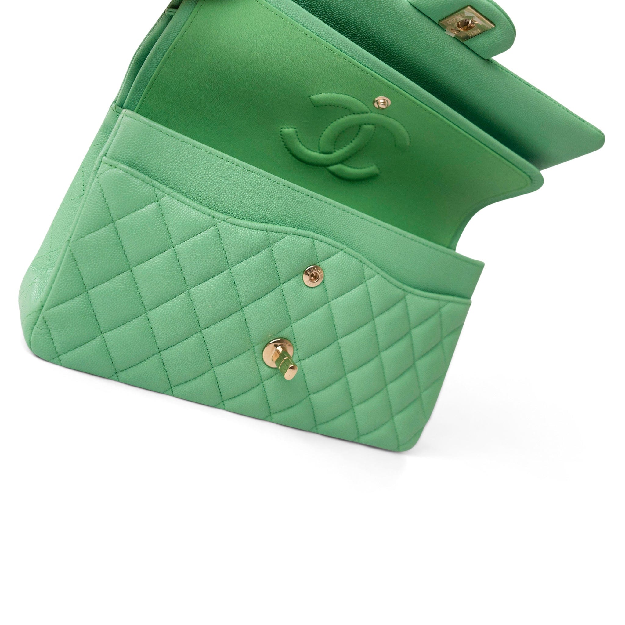 CHANEL Handbag Green 21P Green Caviar Quilted Classic Flap Medium Light Gold Hardware -Knockoff
