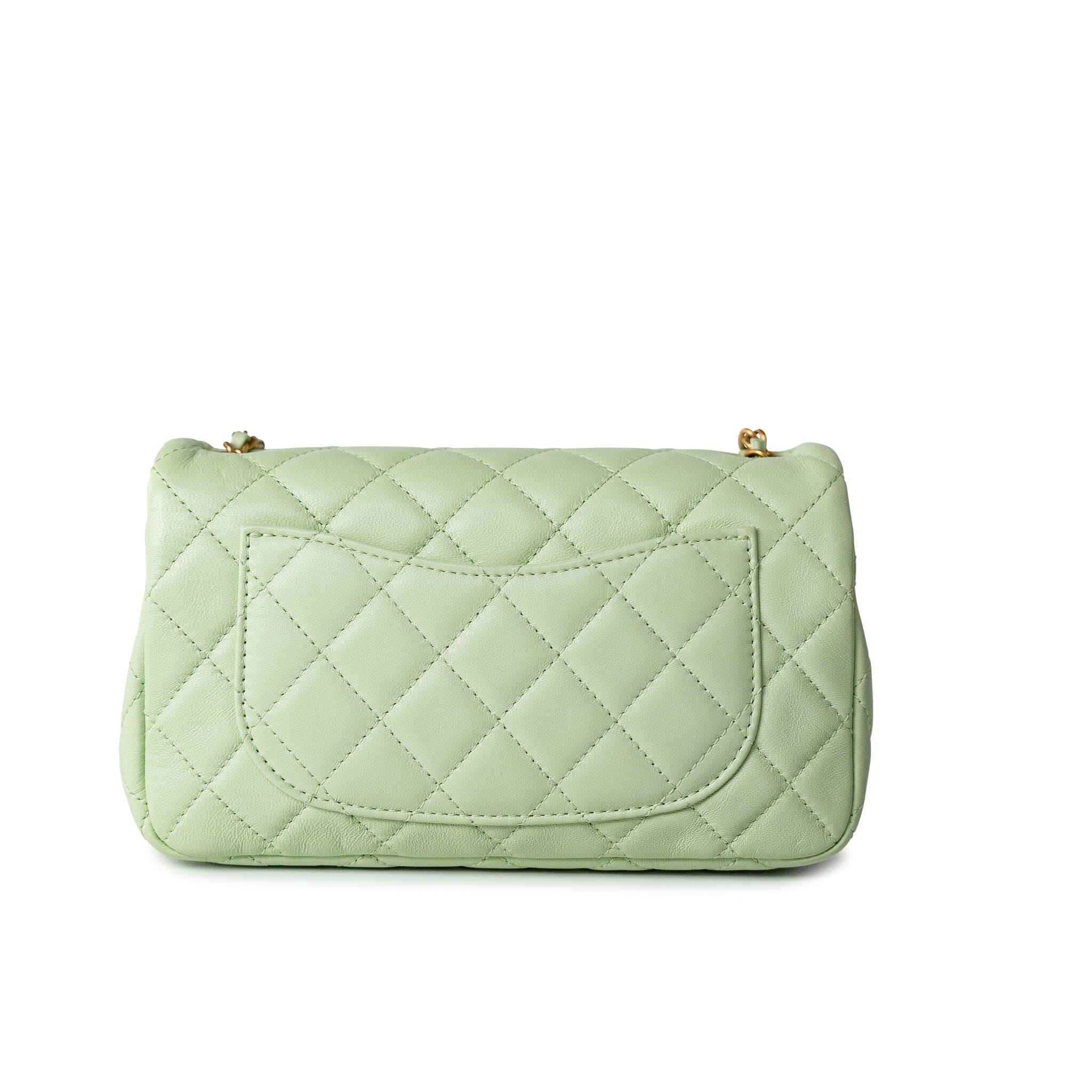 CHANEL Handbag Green 22C Light Green Lambskin Quilted Pearl Crush Mini Rectangular Flap Aged Gold Hardware -Knockoff
