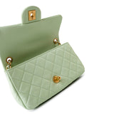 CHANEL Handbag Green 22C Light Green Lambskin Quilted Pearl Crush Mini Rectangular Flap Aged Gold Hardware -Knockoff
