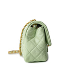 CHANEL Handbag Green 22C Light Green Lambskin Quilted Pearl Crush Mini Rectangular Flap Aged Gold Hardware -Knockoff
