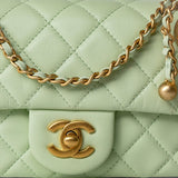 CHANEL Handbag Green 22C Light Green Lambskin Quilted Pearl Crush Mini Rectangular Flap Aged Gold Hardware -Knockoff
