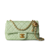 CHANEL Handbag Green 22C Light Green Lambskin Quilted Pearl Crush Mini Rectangular Flap Aged Gold Hardware -Knockoff
