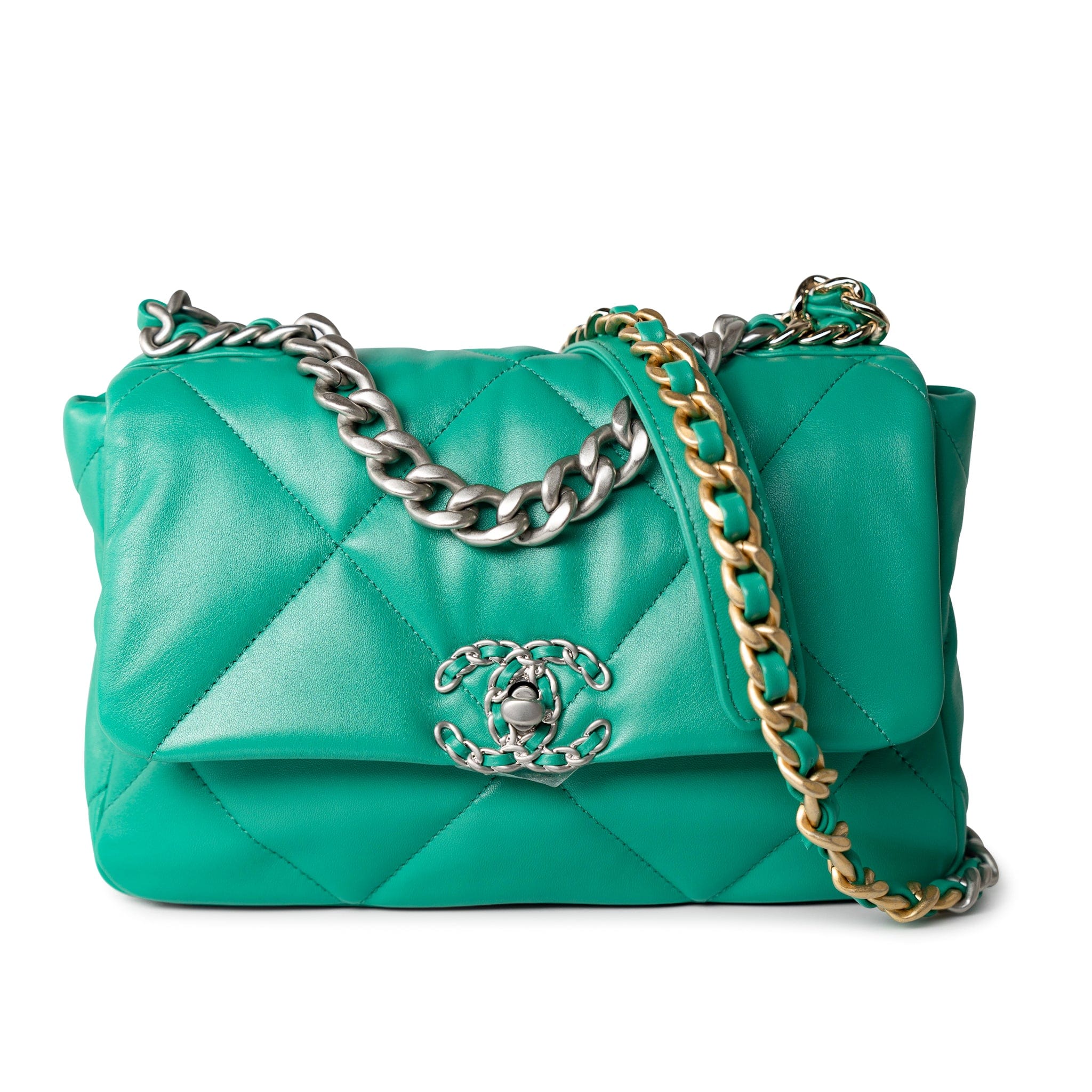 CHANEL Handbag Green 23P Green Lambskin Quilted 19 Flap Small Mixed / Reverse Hardware -Knockoff
