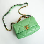 CHANEL Handbag Green Chanel Green Goatskin Quilted Small 19 Flap MHW -Knockoff
