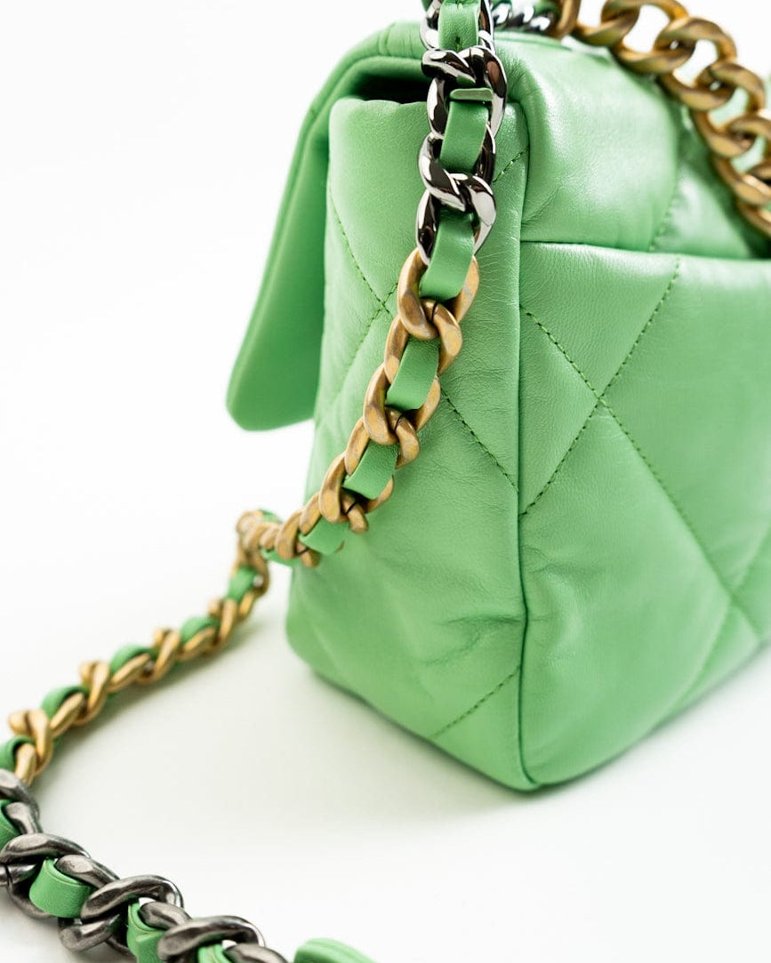 CHANEL Handbag Green Chanel Green Goatskin Quilted Small 19 Flap MHW -Knockoff
