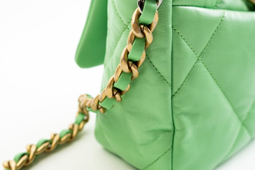 CHANEL Handbag Green Chanel Green Goatskin Quilted Small 19 Flap MHW -Knockoff
