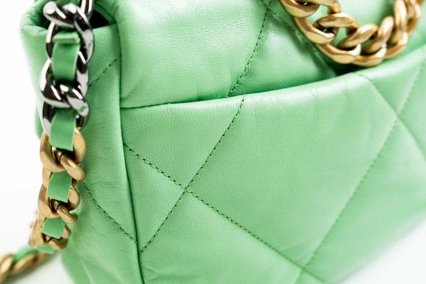 CHANEL Handbag Green Chanel Green Goatskin Quilted Small 19 Flap MHW -Knockoff
