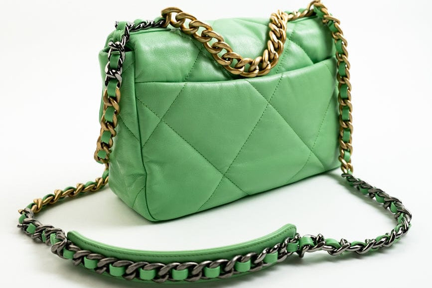 CHANEL Handbag Green Chanel Green Goatskin Quilted Small 19 Flap MHW -Knockoff
