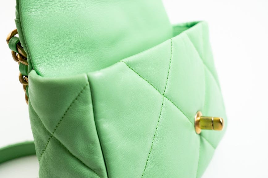 CHANEL Handbag Green Chanel Green Goatskin Quilted Small 19 Flap MHW -Knockoff
