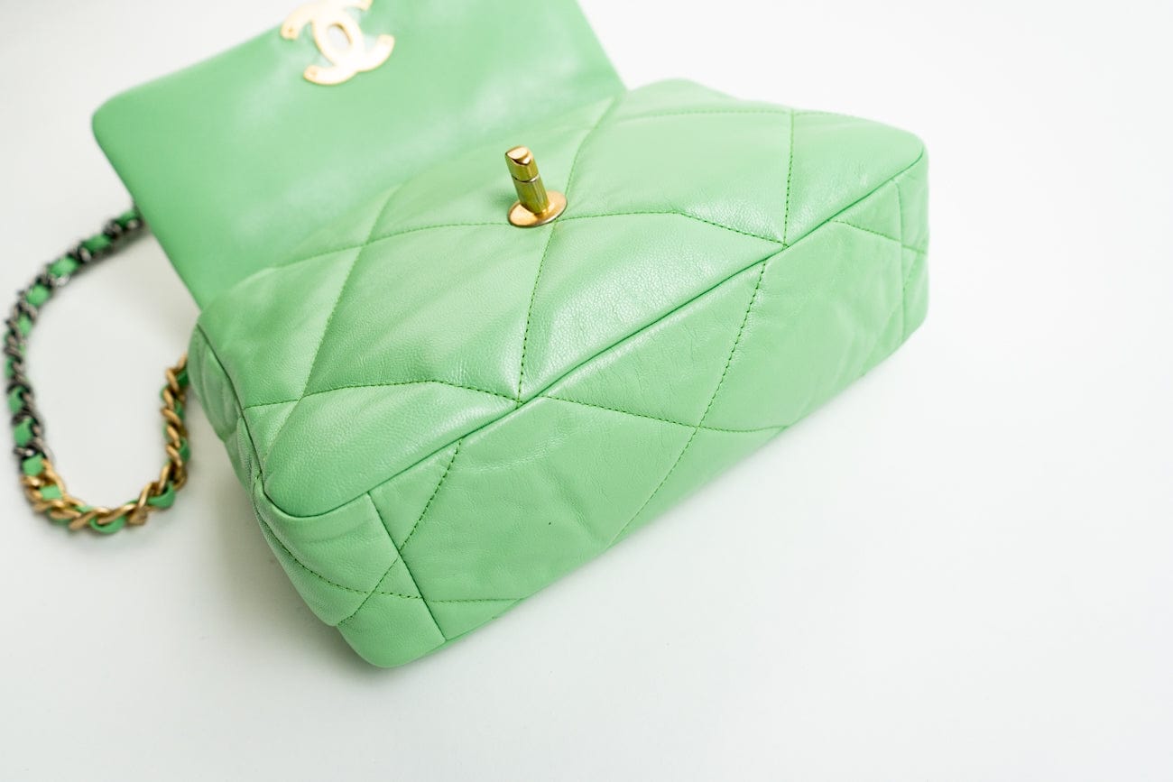 CHANEL Handbag Green Chanel Green Goatskin Quilted Small 19 Flap MHW -Knockoff
