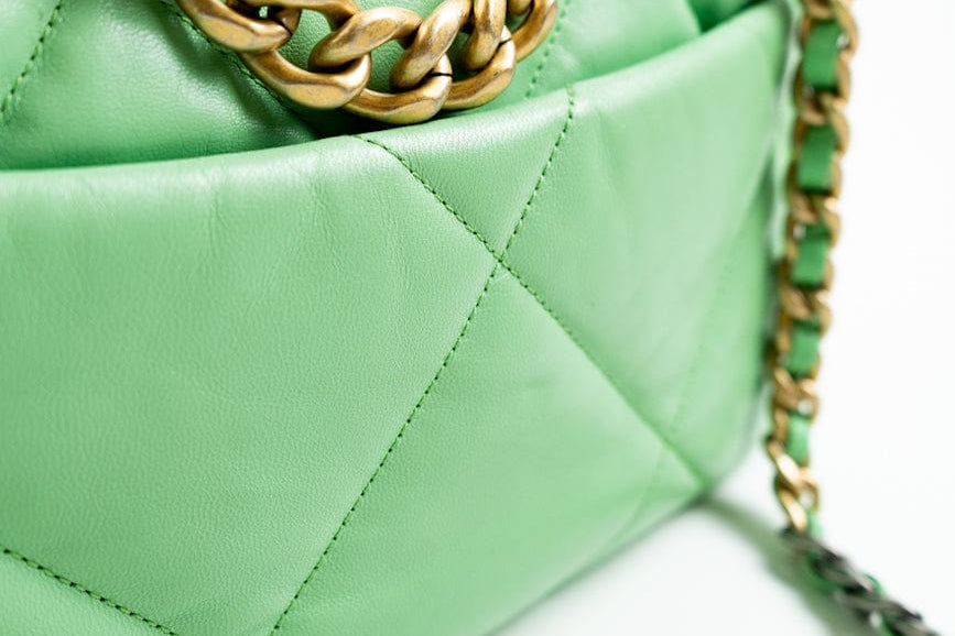 CHANEL Handbag Green Chanel Green Goatskin Quilted Small 19 Flap MHW -Knockoff
