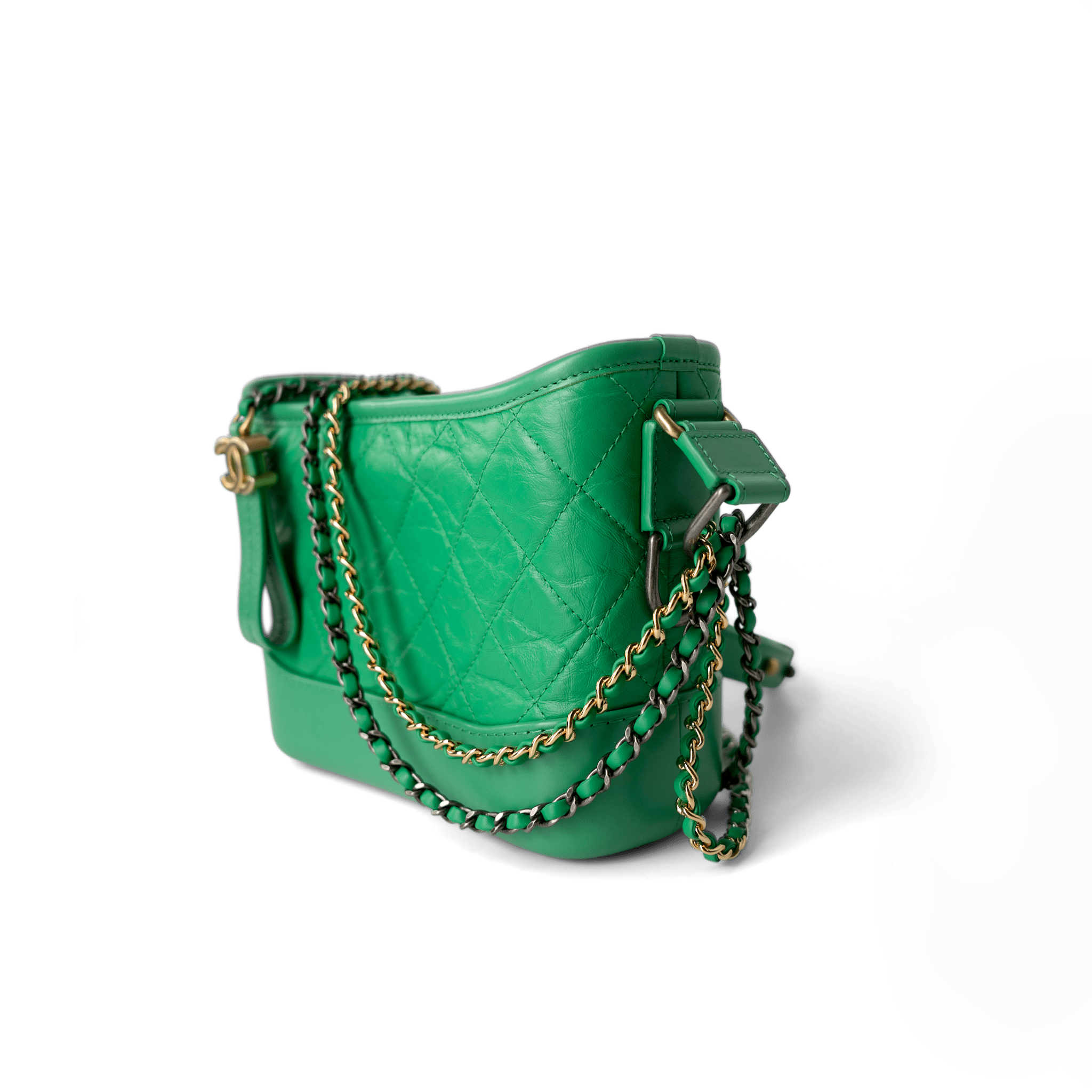 CHANEL Handbag Green / Gabrielle Green Aged Calfskin Quilted Hobo Gabrielle Bag Small Mixed Hardware -Knockoff
