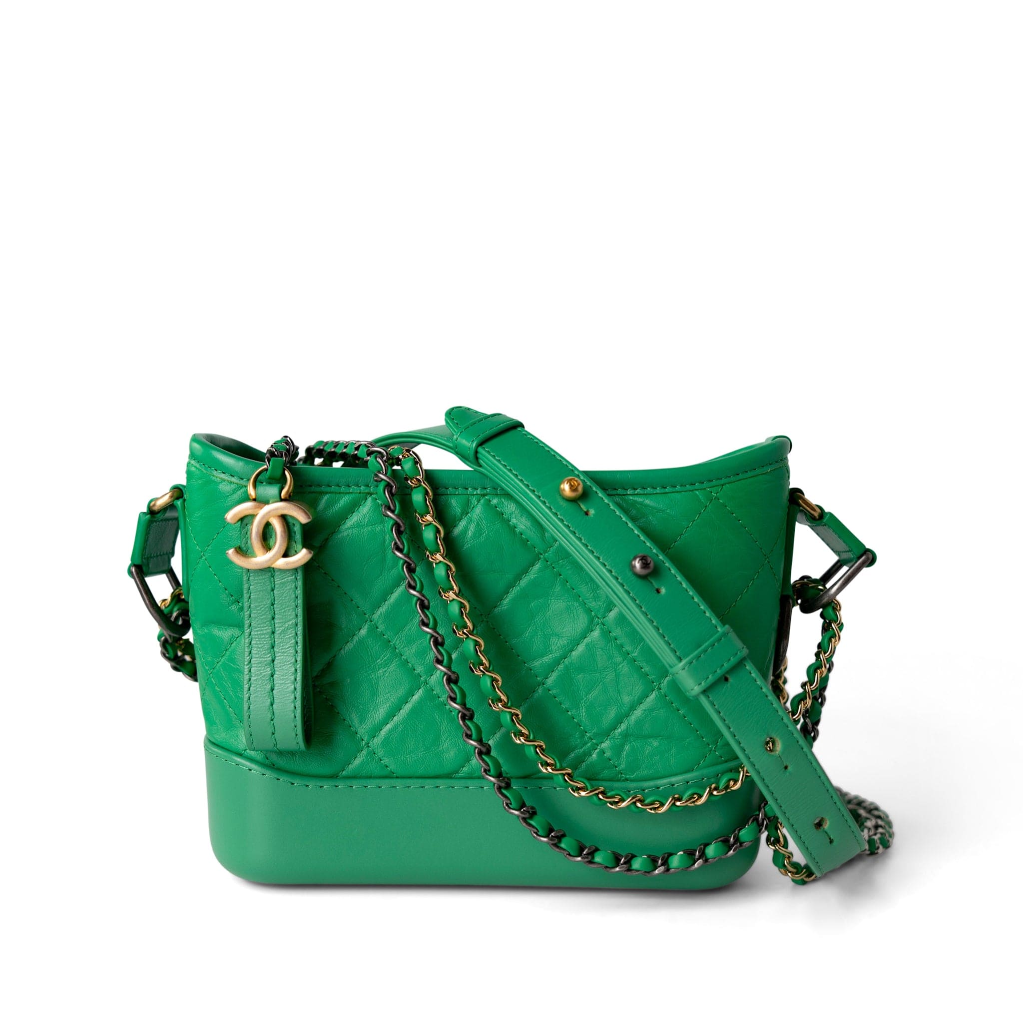 CHANEL Handbag Green / Gabrielle Green Aged Calfskin Quilted Hobo Gabrielle Bag Small Mixed Hardware -Knockoff
