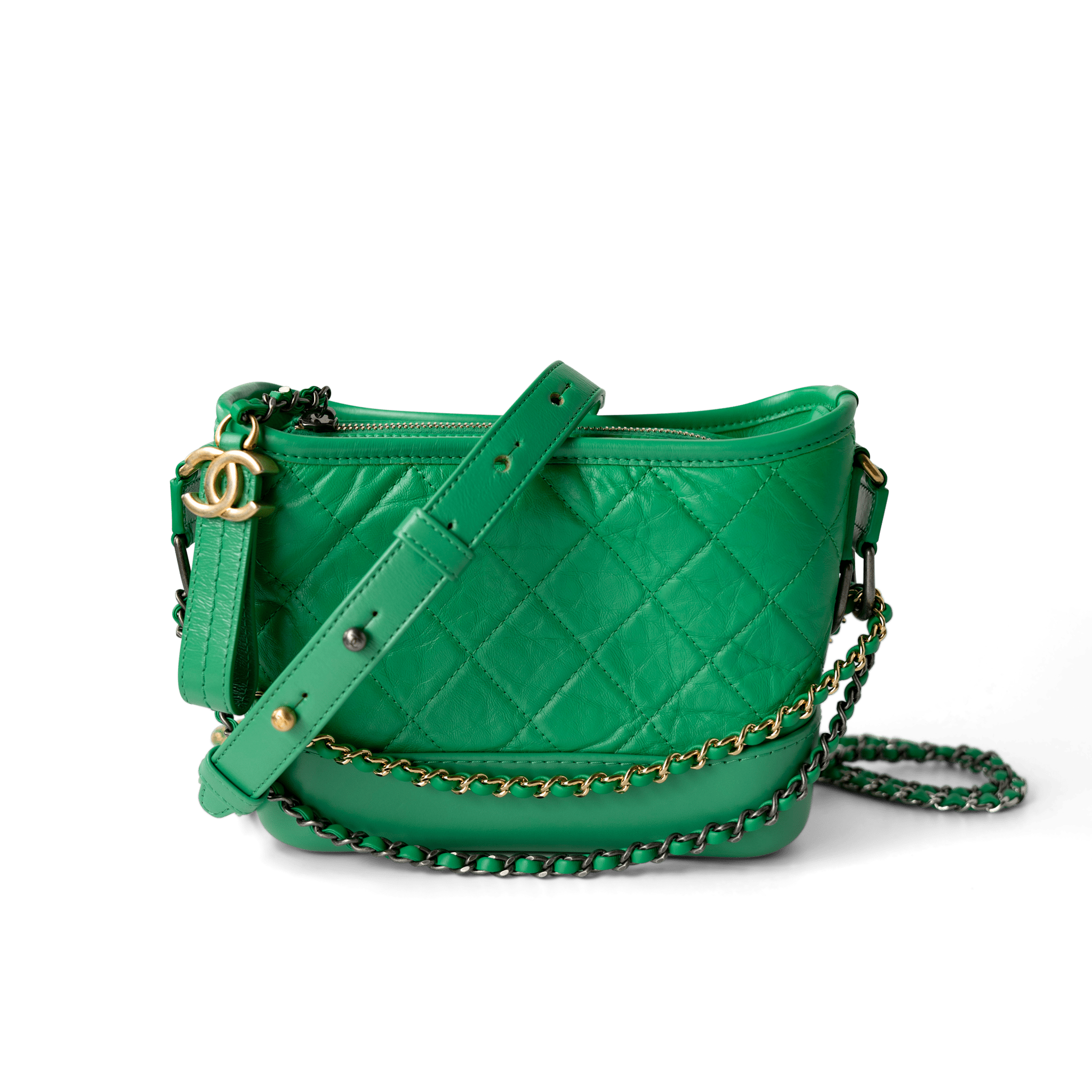 CHANEL Handbag Green / Gabrielle Green Aged Calfskin Quilted Hobo Gabrielle Bag Small Mixed Hardware -Knockoff
