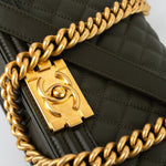 CHANEL Handbag Green Khaki Green Lambskin Quilted Medium Boy Bag Aged Gold Hardware -Knockoff
