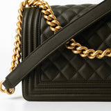 CHANEL Handbag Green Khaki Green Lambskin Quilted Medium Boy Bag Aged Gold Hardware -Knockoff
