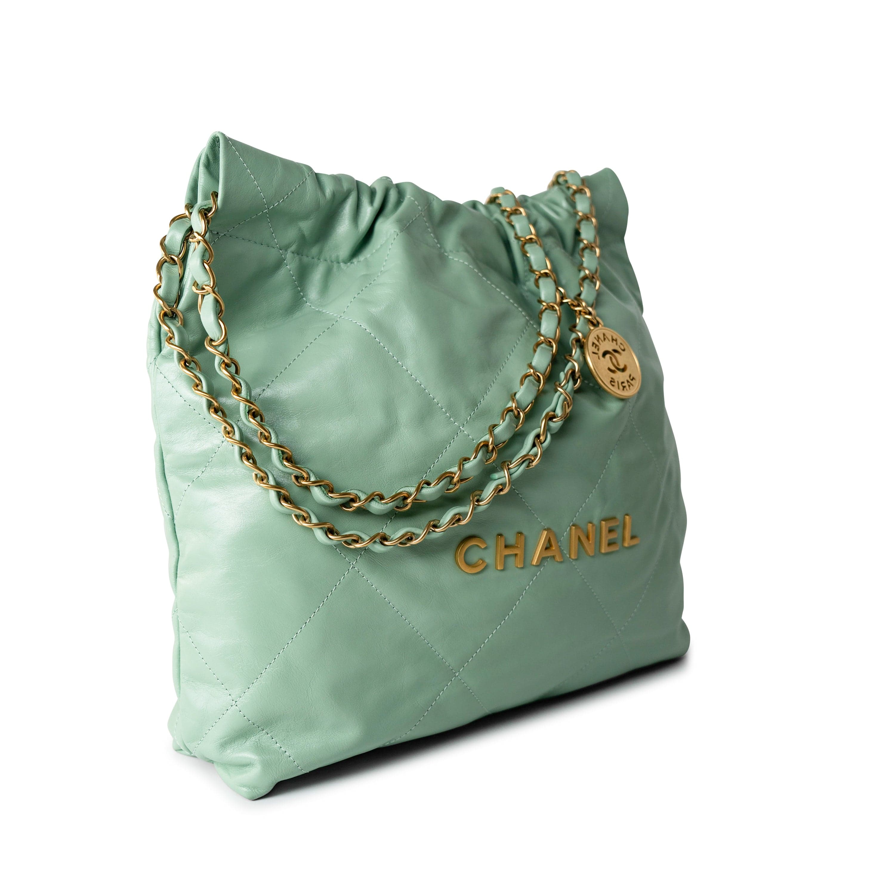 CHANEL Handbag Green Light Green Small Calfskin Quilted 22 Hobo Bag w/ Antique Gold Hardware -Knockoff
