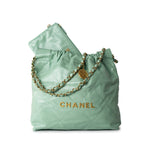 CHANEL Handbag Green Light Green Small Calfskin Quilted 22 Hobo Bag w/ Antique Gold Hardware -Knockoff
