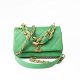 CHANEL Handbag Green Mini Green Lambskin Quilted Entwined Single Flap Antique Gold Hardware -Knockoff
