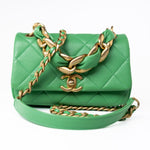 CHANEL Handbag Green Mini Green Lambskin Quilted Entwined Single Flap Antique Gold Hardware -Knockoff
