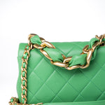 CHANEL Handbag Green Mini Green Lambskin Quilted Entwined Single Flap Antique Gold Hardware -Knockoff
