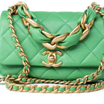 CHANEL Handbag Green Mini Green Lambskin Quilted Entwined Single Flap Antique Gold Hardware -Knockoff
