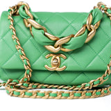 CHANEL Handbag Green Mini Green Lambskin Quilted Entwined Single Flap Antique Gold Hardware -Knockoff
