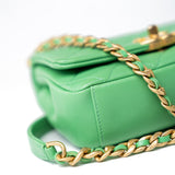 CHANEL Handbag Green Mini Green Lambskin Quilted Entwined Single Flap Antique Gold Hardware -Knockoff
