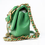 CHANEL Handbag Green Mini Green Lambskin Quilted Entwined Single Flap Antique Gold Hardware -Knockoff
