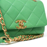 CHANEL Handbag Green Mini Green Lambskin Quilted Entwined Single Flap Antique Gold Hardware -Knockoff
